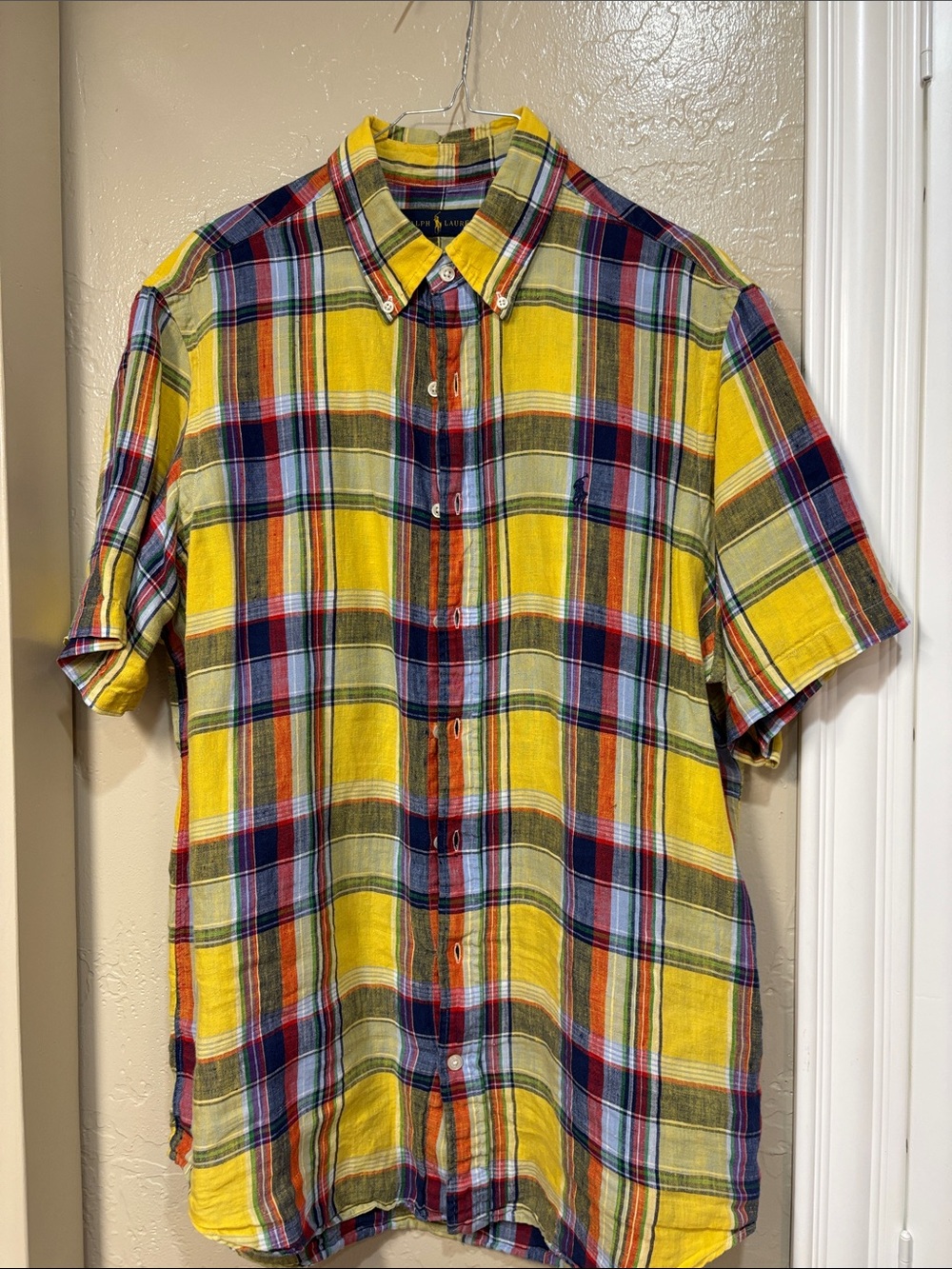 Polo by Ralph Lauren Yellow Multi-Color Plaid Short-Sleeve Button-Down linen